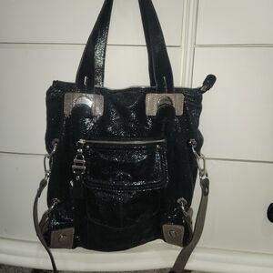 B. Makowsky Large Metallic Crackled Leather Bag